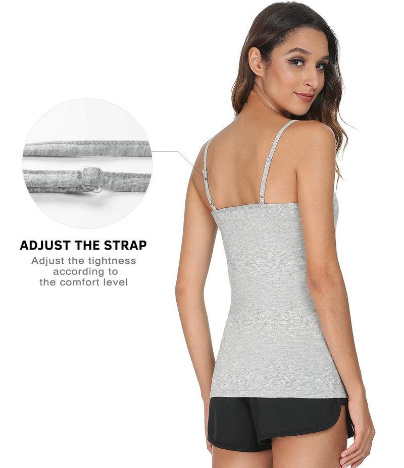 Vislivin Women's Basic Solid Camisole Adjustable Spaghetti Strap Tank Top Black/White/Gray/Wine Red M - Image 3